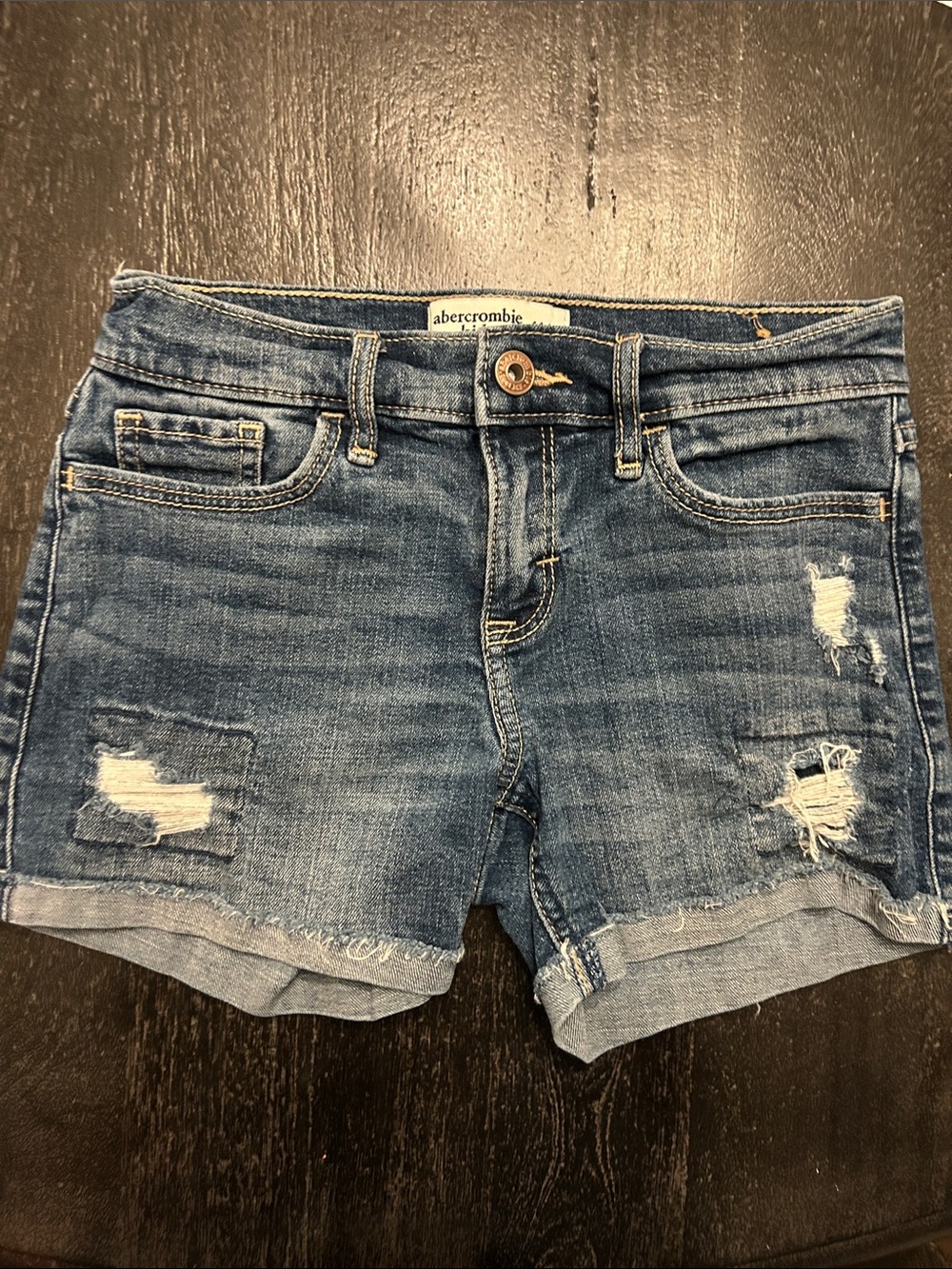 abercrombie kids Distressed Medium Blue Denim Cutoff Shorts
